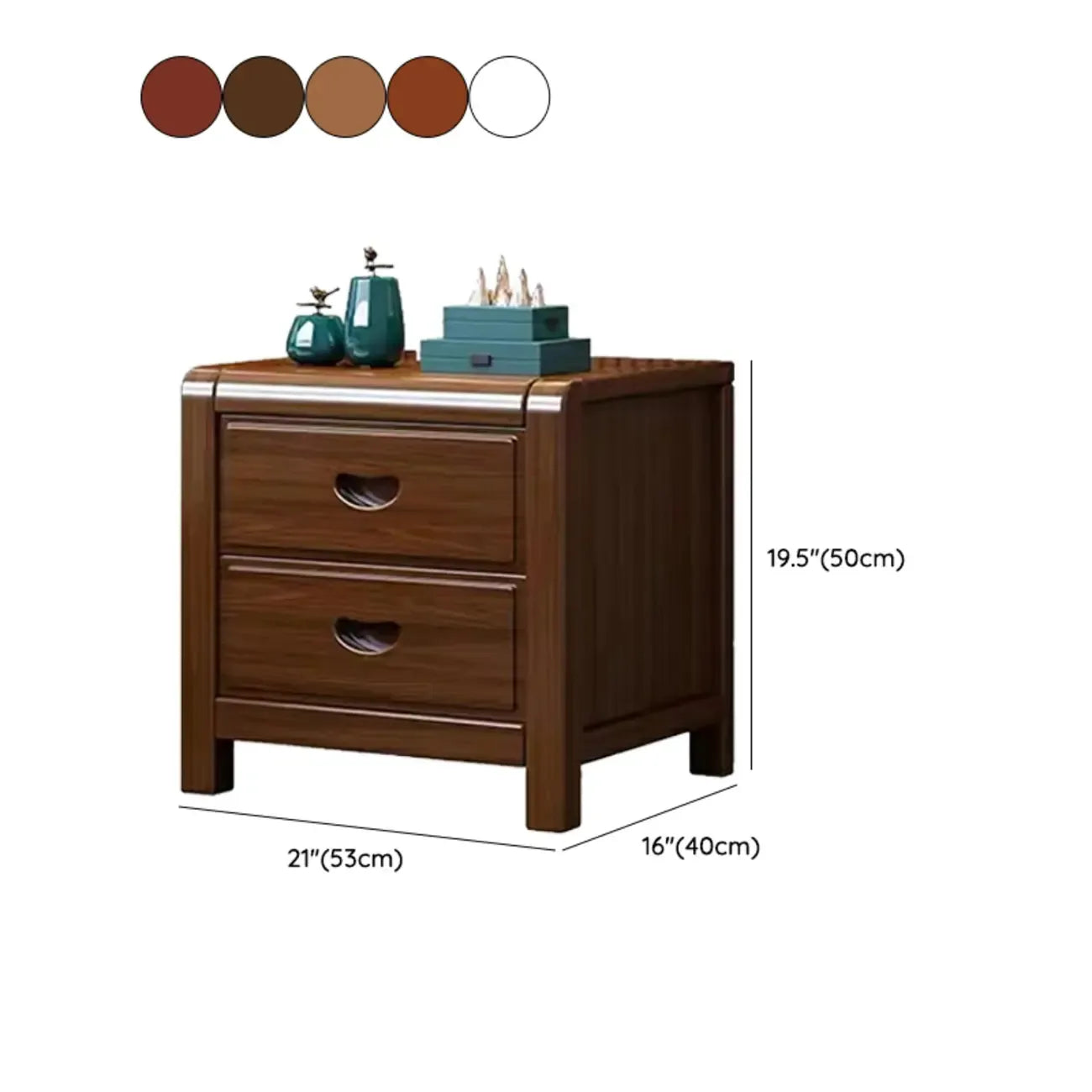 Petite Table de Chevet en Bois Marron Noyer Traditionnel à 2 Tiroirs
