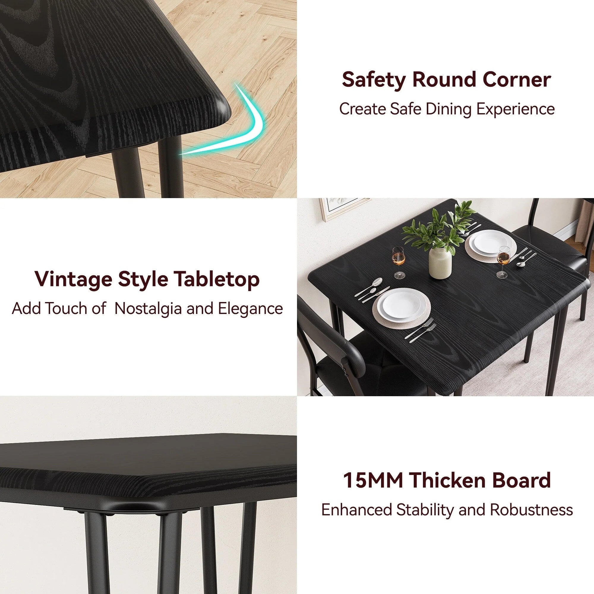 Ensemble table de cuisine et chaises pour salle à manger - 3 pièces