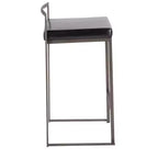 Lot de 2 tabourets de bar contemporains empilables Fuji, hauteur comptoir, aspect antique avec coussin