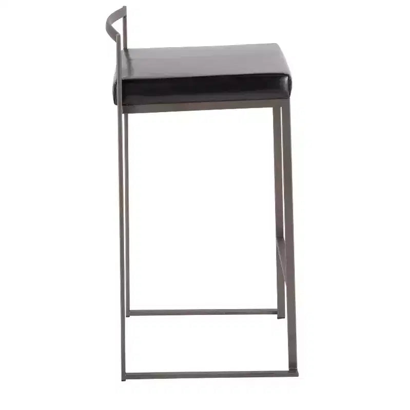 Lot de 2 tabourets de bar contemporains empilables Fuji, hauteur comptoir, aspect antique avec coussin