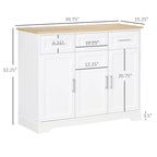Meuble de Rangement Buffet de Cuisine Blanc avec 3 Tiroirs et Étagère Réglable