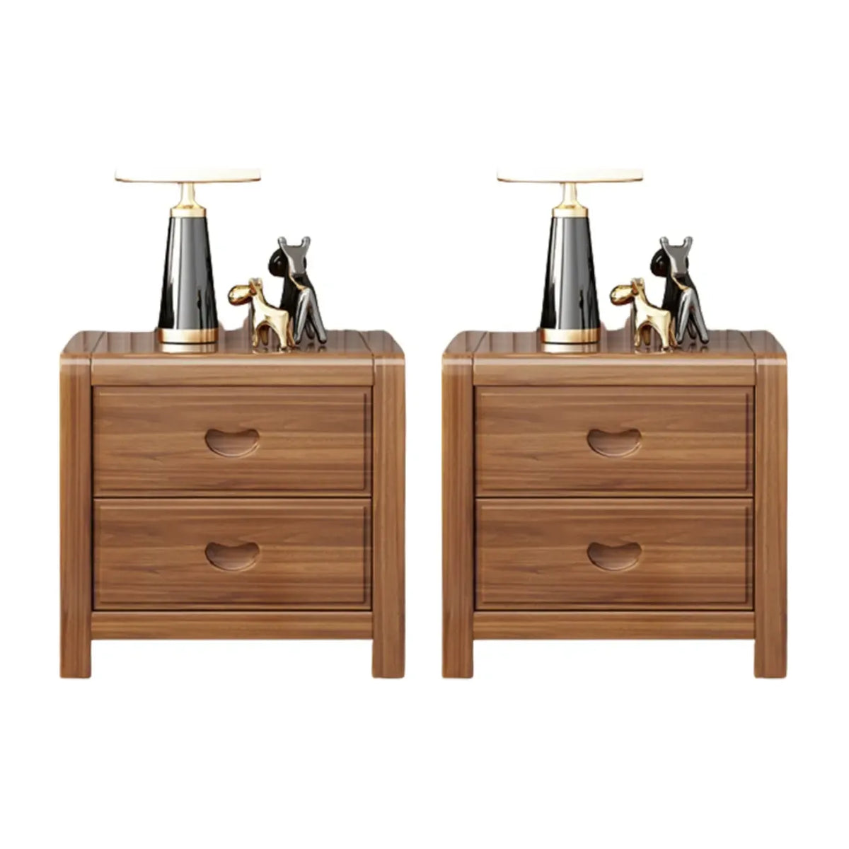 Petite Table de Chevet en Bois Marron Noyer Traditionnel à 2 Tiroirs
