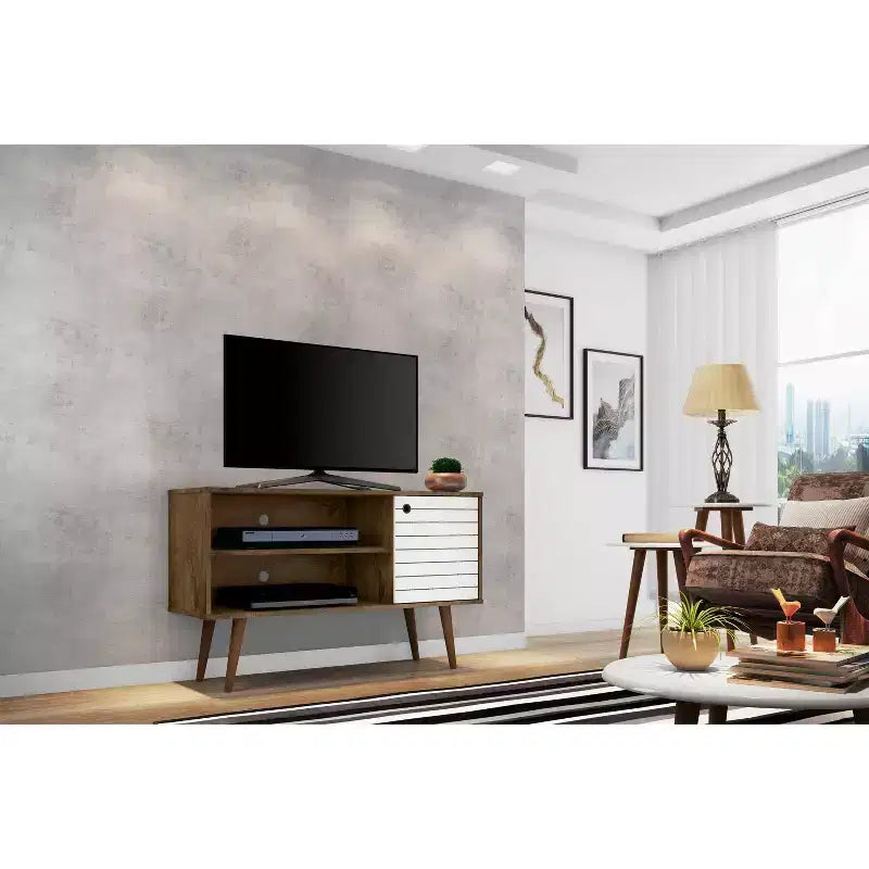 Meuble TV Manhattan Comfort Liberty Mid-Century Modern 2 étagères et 1 porte pour téléviseurs jusqu'à 46 pouces