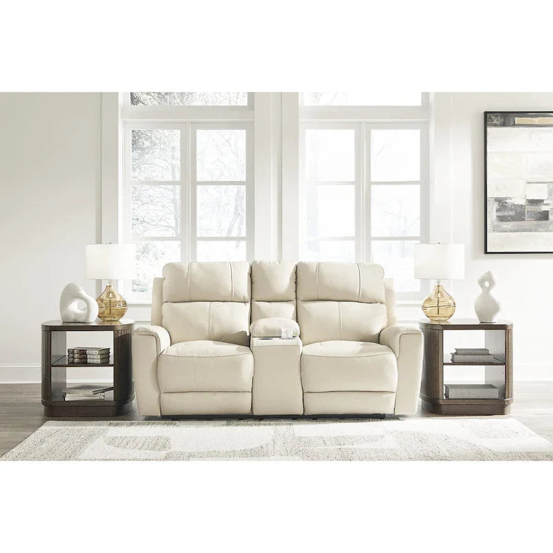 Causeuse inclinable électrique beige Ashley Dahlmoore Signature Design avec console – 76 L x 42 P x 40 H