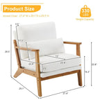 Fauteuil d'appoint rembourré en mélange de lin avec pieds en bois et un oreiller beige