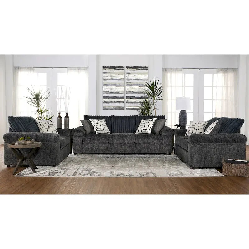 Ensemble canapé, causeuse et fauteuil câlin en velours côtelé à grosses côtes Nason de Roundhill Furniture