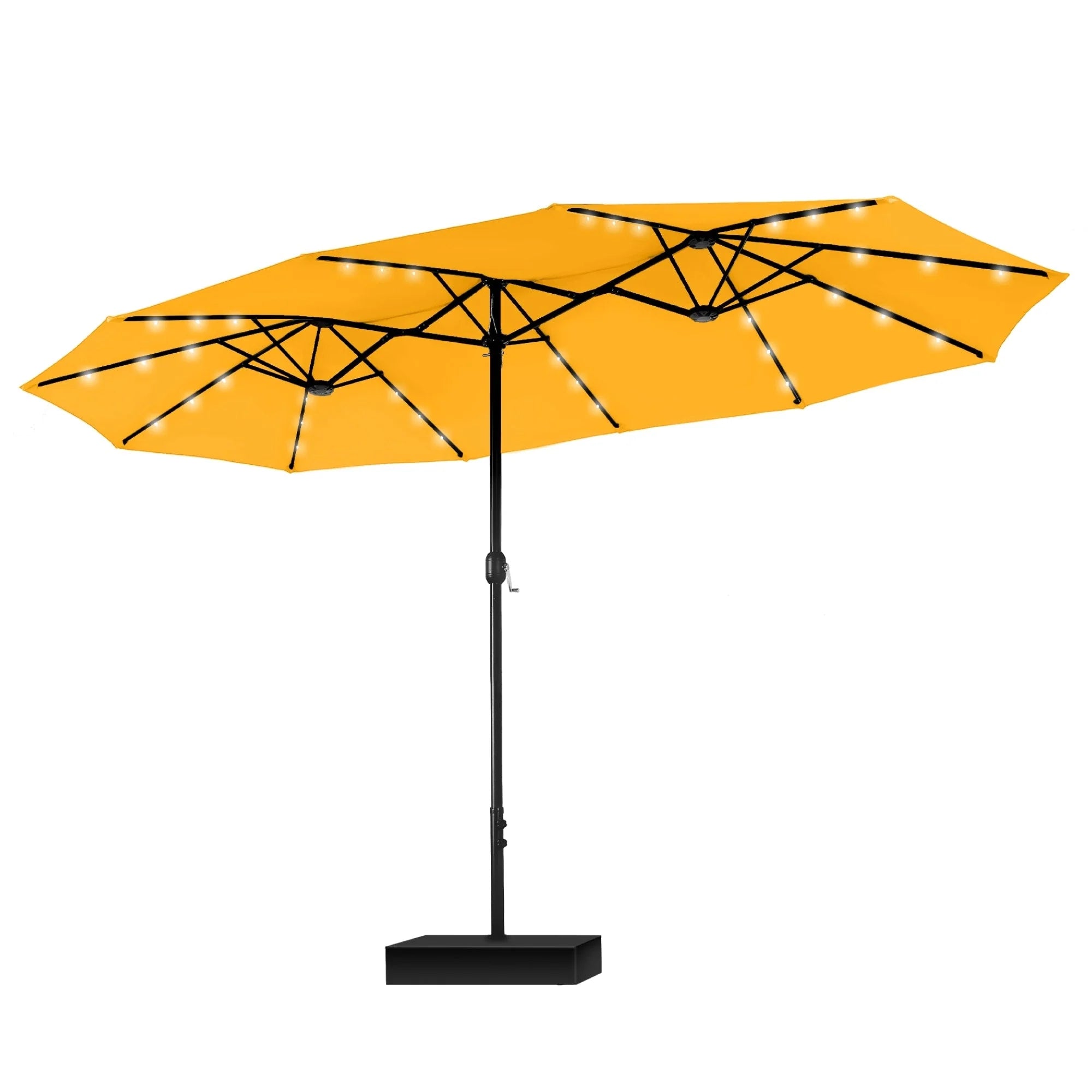 MAISON ARTS Parasol excentré rectangulaire de 4,5 m avec manivelle, parasol de marché double face d'extérieur avec lumières LED solaires et base incluse