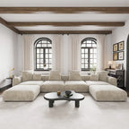 Grand canapé modulaire sectionnel en velours côtelé, en forme de U, 4 places avec 2 poufs et 5 oreillers