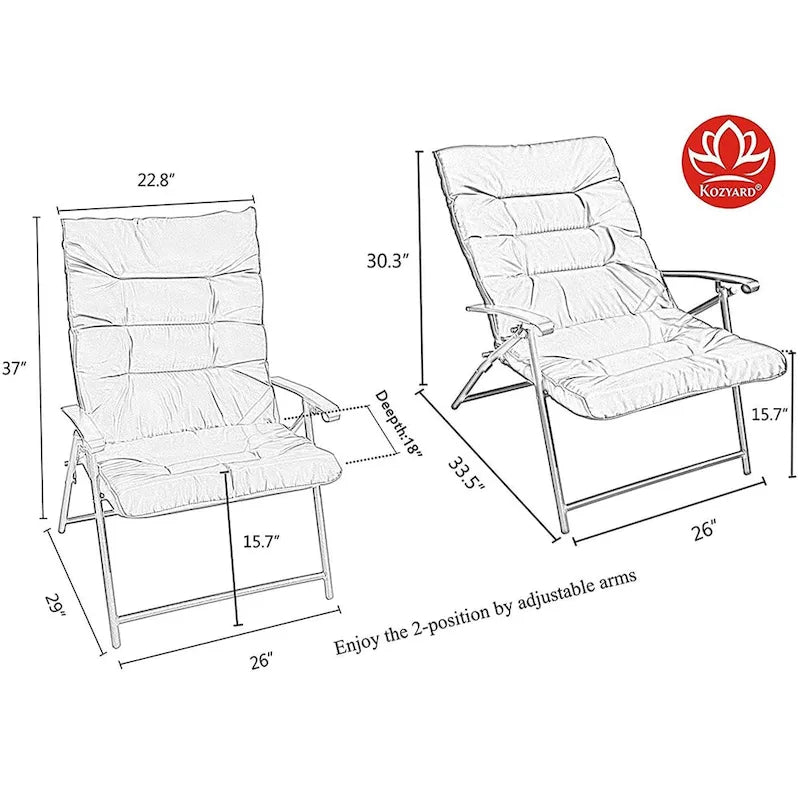 Kozyard Elsa, ensemble de bistrot pliant rembourré, 3 pièces, pour extérieur