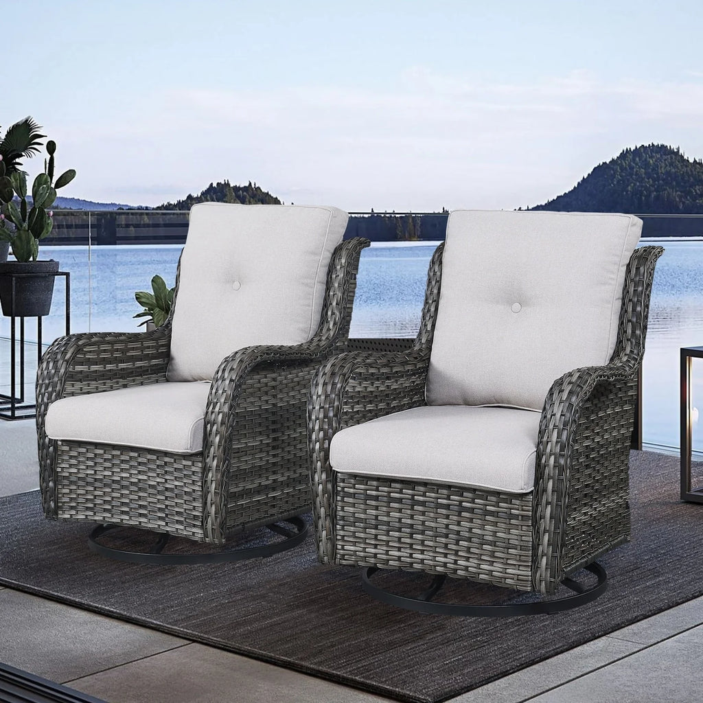 Chaises longues à bascule d'extérieur en osier Gymojoy avec base pivotante (lot de 2)
