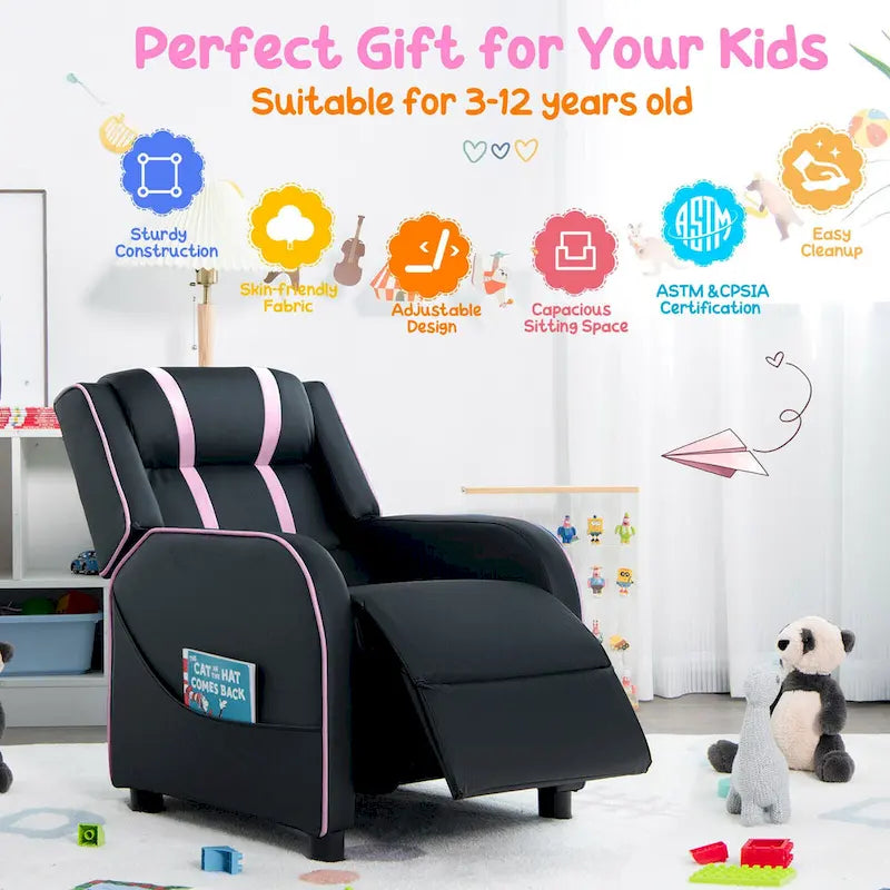 Fauteuil inclinable pour enfants Gymax Canapé ergonomique en cuir avec repose-pieds
