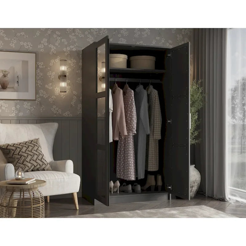 Palace Imports Armoire Urbaine 2 Portes 100% Bois Massif avec Portes Pleines et Miroirs