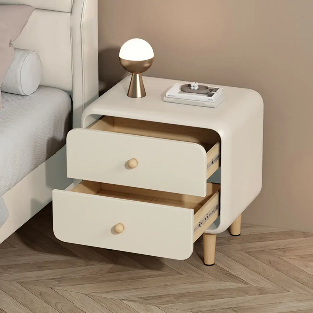 Table de chevet moderne en bois à 2 tiroirs avec pieds