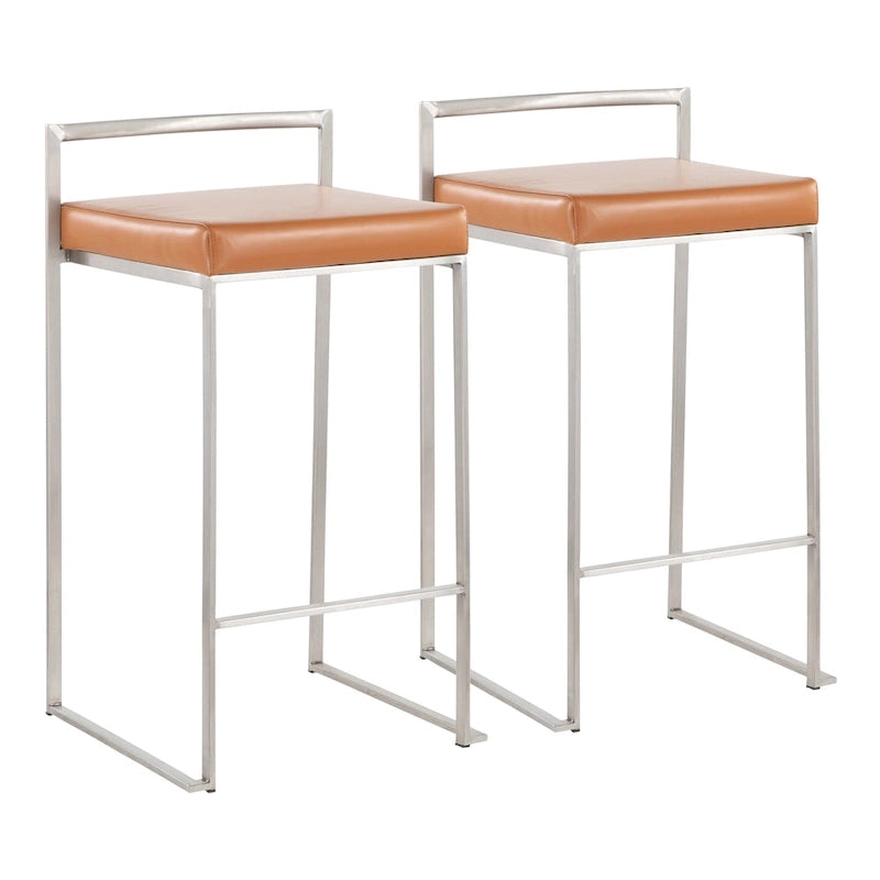 Tabouret de comptoir Silver Orchid Forrest en acier inoxydable empilable et entièrement soudé (lot de 2)