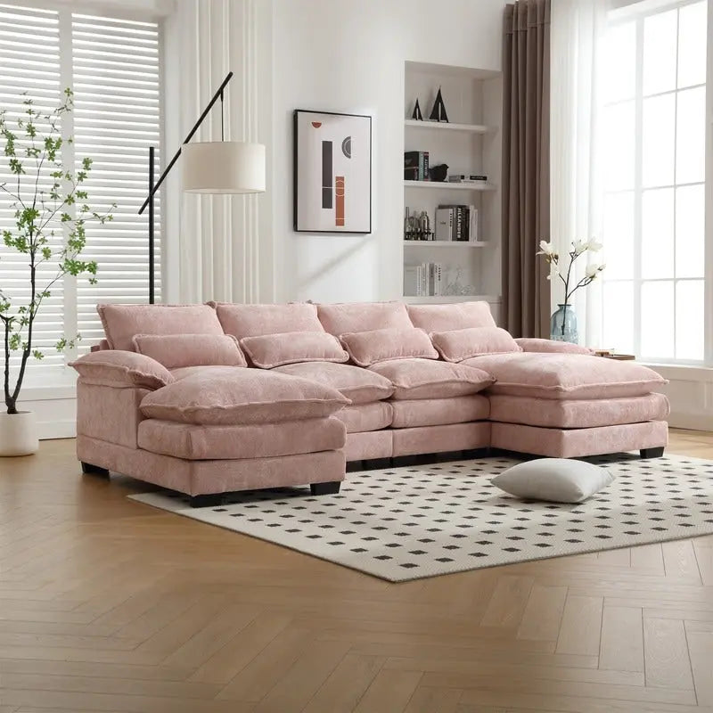 Canapé modulable Cloud pour salon, canapé d'angle moderne en chenille/boucle, canapé convertible modulable confortable avec double méridienne