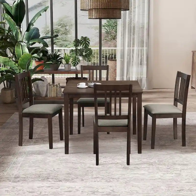 Ensemble Table et Chaises de Salle à Manger Carrée en Bois, Table à Manger Décontractée avec 4 Chaises de Salle à Manger Rembourrées pour Coin Repas de Cuisine