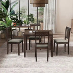 Ensemble Table et Chaises de Salle à Manger Carrée en Bois, Table à Manger Décontractée avec 4 Chaises de Salle à Manger Rembourrées pour Coin Repas de Cuisine