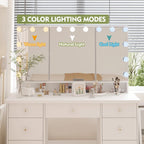 Coiffeuse LED de luxe avec 9 tiroirs, station de maquillage élégante