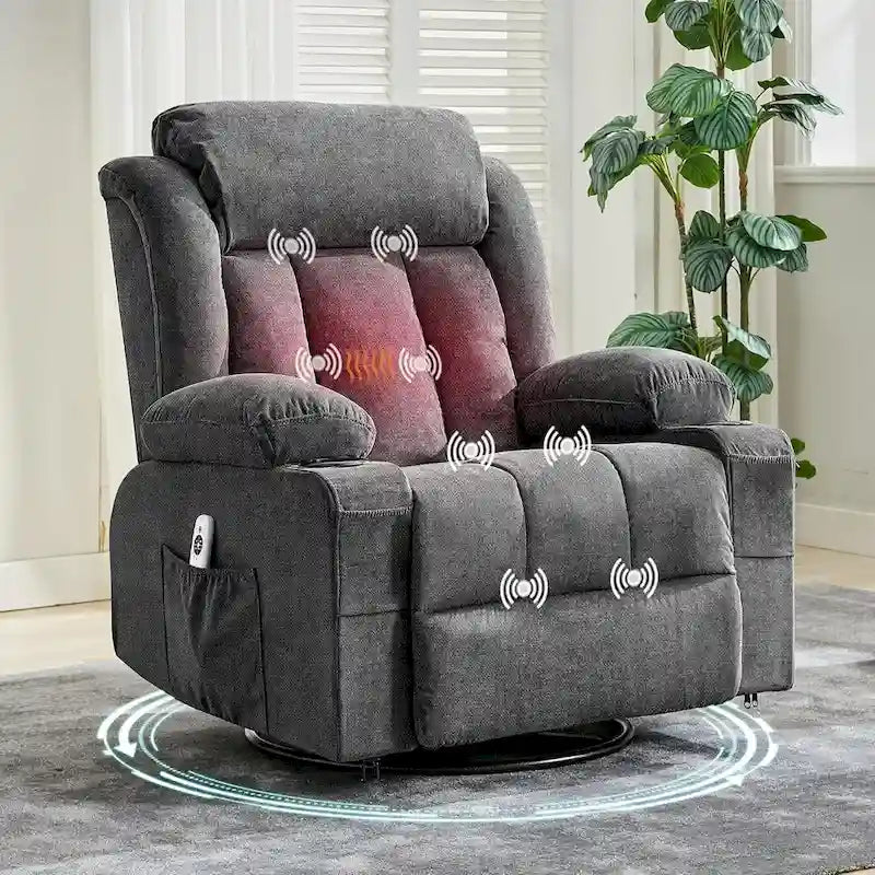 Fauteuil inclinable, Fauteuils à bascule avec massage et chauffage, Poches latérales et porte-gobelet