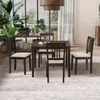 Ensemble Table et Chaises de Salle à Manger Carrée en Bois, Table à Manger Décontractée avec 4 Chaises de Salle à Manger Rembourrées pour Coin Repas de Cuisine