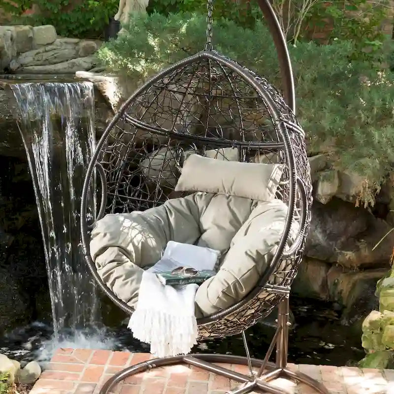 Fauteuil suspendu d'extérieur en osier imperméable avec coussins, siège hamac – Capacité de 136 kg