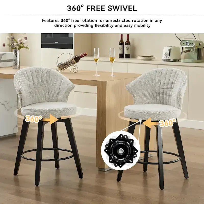 Lot de 2 tabourets de bar pivotants, chaises de salle à manger rembourrées avec large dossier, chaises de hauteur comptoir avec pieds en métal