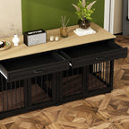 Meuble de chenil double en bois avec 2 tiroirs et séparateur