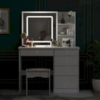 Coiffeuse Blanche avec Miroir LED et Tabouret - 100 cm de Large
