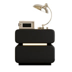 Table de chevet d'appoint moderne en cuir noir avec 2 tiroirs