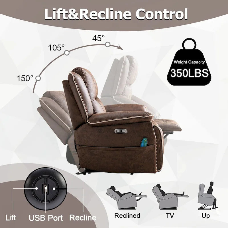 Fauteuil releveur confortable avec massage chauffant, porte-gobelet et port USB