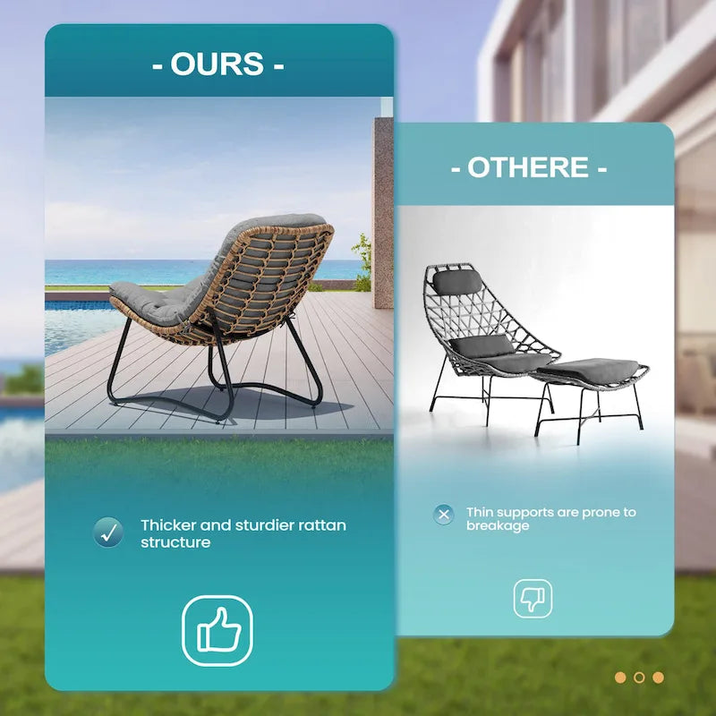 Chaises de jardin Papasan avec coussin, confortables, en rotin PE, avec table d'appoint