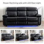 Canapé inclinable électrique avec chargeur sans fil, liseuse, lumière LED pour salon, similicuir, port AC/USB, porte-gobelet, noir