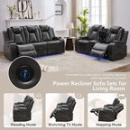 Canapé inclinable électrique avec chargeur sans fil, liseuse pour salon, lumière LED en similicuir, port AC/USB, porte-gobelet, noir