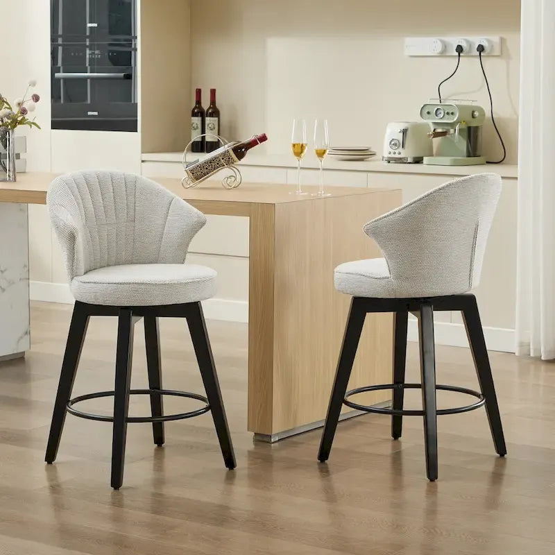 Lot de 2 tabourets de bar pivotants, chaises de salle à manger rembourrées avec large dossier, chaises de hauteur comptoir avec pieds en métal