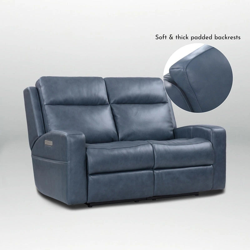 Causeuse inclinable électrique en cuir véritable avec espace de rangement et port de charge USB pour salon