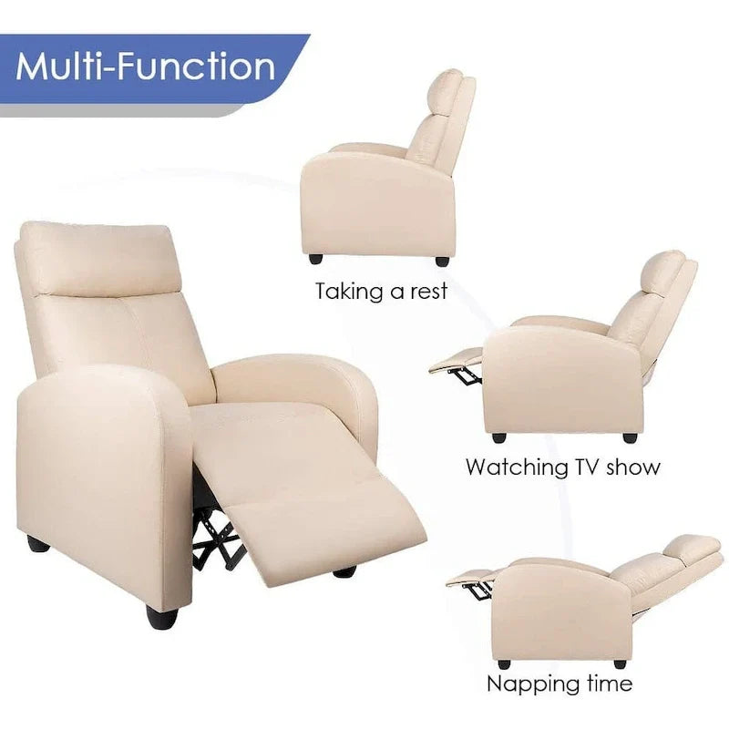 Fauteuil inclinable à dossier basculant en similicuir, marron / noir / gris / kaki / rouge / beige, simple