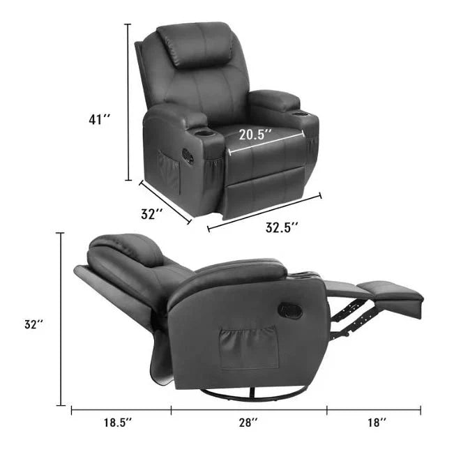 Fauteuil Inclinable de Massage Pivotant Chauffant en Similicuir pour Salon