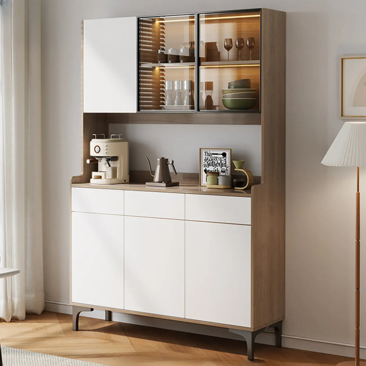 Buffet vaisselier en bois et verre avec partie haute