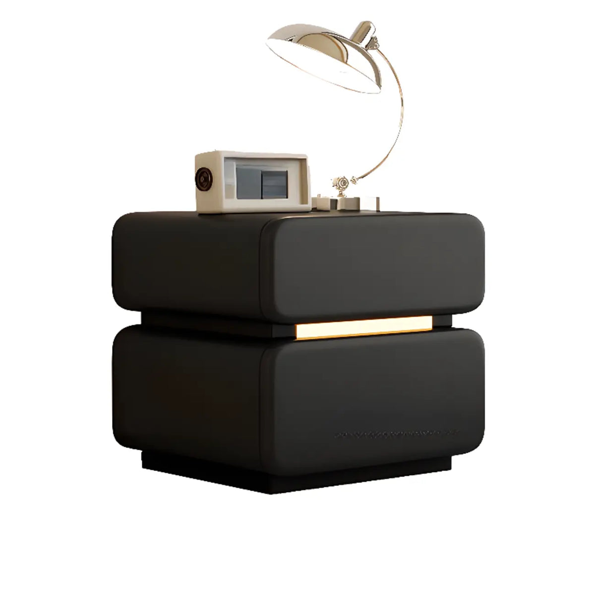 Table de chevet d'appoint moderne en cuir noir avec 2 tiroirs