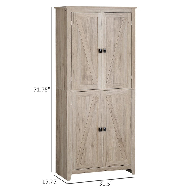 HOMCOM Grand garde-manger de cuisine autoportant de 183 cm, organisateur de rangement à 4 portes avec 4 niveaux et étagères réglables, blanc