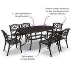 Ensemble de salle à manger d'extérieur 7 pièces en aluminium bronze Sanibel avec table à manger ovale de 72 et six fauteuils par Homestyles