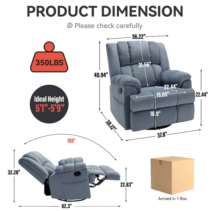 Fauteuil Inclinable Pivotant à Bascule Lazy Boy, Grand Fauteuil Inclinable Manuel Rembourré avec Accoudoirs et Dossier Capitonnés