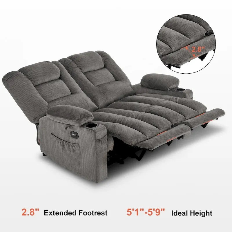 Causeuse inclinable électrique MCombo avec fonction chauffage et massage, en tissu PR648