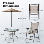 Ensemble de patio 6 pièces Pellebant avec table, parasol et 4 chaises pliantes – 22,4 L x 26,8 P x 34,4 H
