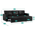 Canapé d'angle réversible convertible avec lit gigogne, méridienne de rangement et pieds durables