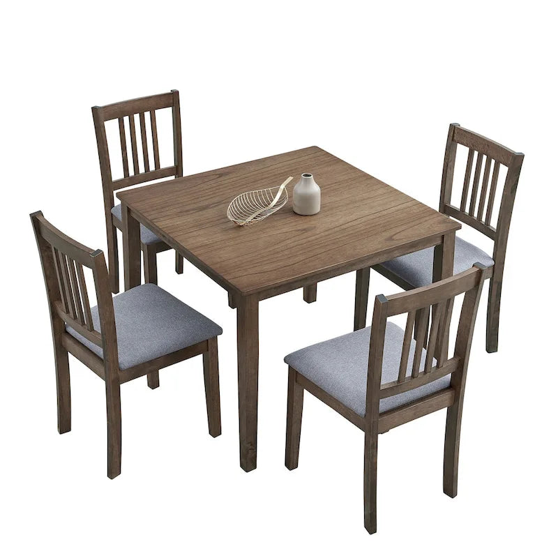 Ensemble Table et Chaises de Salle à Manger Carrée en Bois, Table à Manger Décontractée avec 4 Chaises de Salle à Manger Rembourrées pour Coin Repas de Cuisine