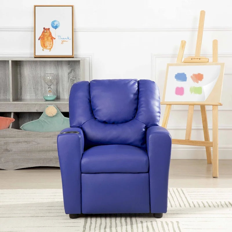 Fauteuil inclinable pour enfants en PVC avec fonction d'inclinaison par poussée, porte-gobelet et repose-pieds confortable