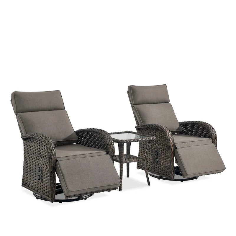 Pocassy 3 PCS Fauteuil inclinable d'extérieur polyvalent avec table d'appoint Coussin gris