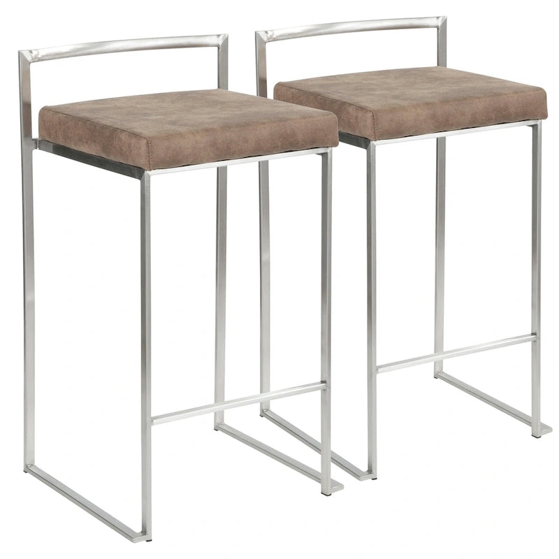 Tabouret de comptoir Silver Orchid Forrest en acier inoxydable empilable et entièrement soudé (lot de 2)