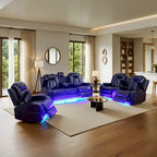 Ensemble de canapés inclinables modernes 3 pièces en cuir avec LED et chargement sans fil